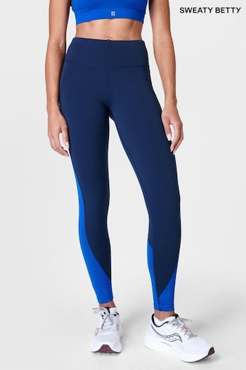 Sweaty Betty Lightning Navy Blue Full Length Power Workout Colour Curve leggings pants (B89773) | £88