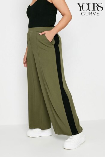 Yours Curve Green Side Stripe Wide Leg Trousers (B89828) | £27
