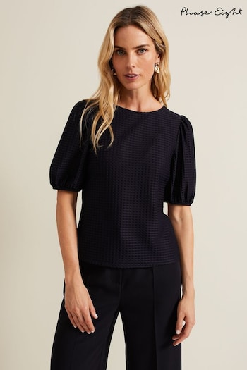 Phase Eight Blue Adley Texture Bubble Sleeve Top (B89924) | £59