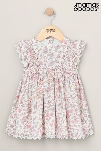 Mamas & Papas Pink Frill Floral Print Dress (B89947) | £29