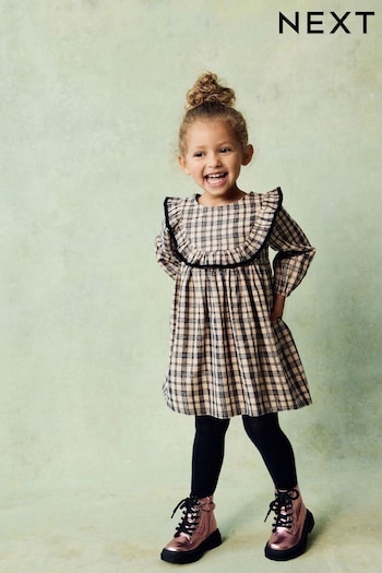 Neutral Check Ruffle Dress (3mths-10yrs) (B89989) | £13 - £16