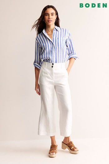 Boden White Westbourne Linen Crop Trousers (B90117) | £90