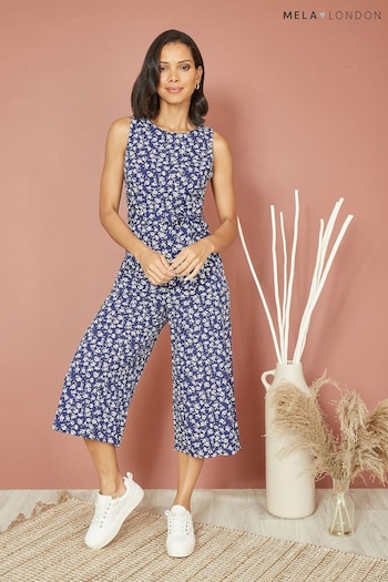 Mela Blue Ditsy Print Culotte Jumpsuit (B90141) | £38