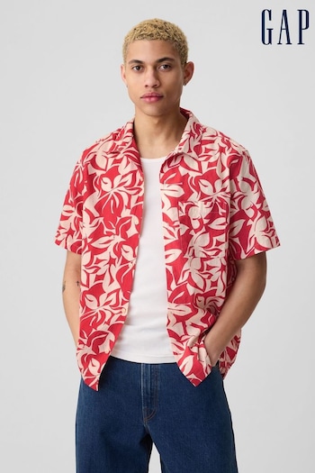 Gap Red Floral Linen Cotton Short Sleeve Shirt (B90165) | £40