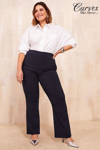 Trending: Chocolate Brown Navy Blue Flared Leg Trouser (B90202) | £26