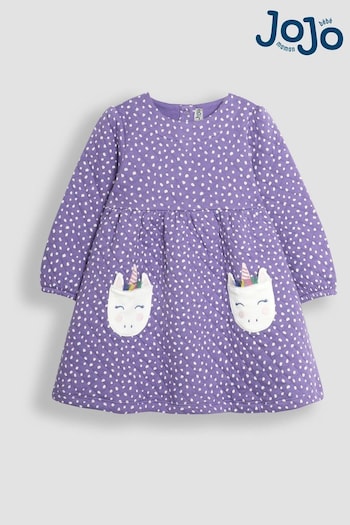 JoJo Maman Bébé Lilac Unicorn Appliqué Pocket Quilted Dress (B90222) | £25