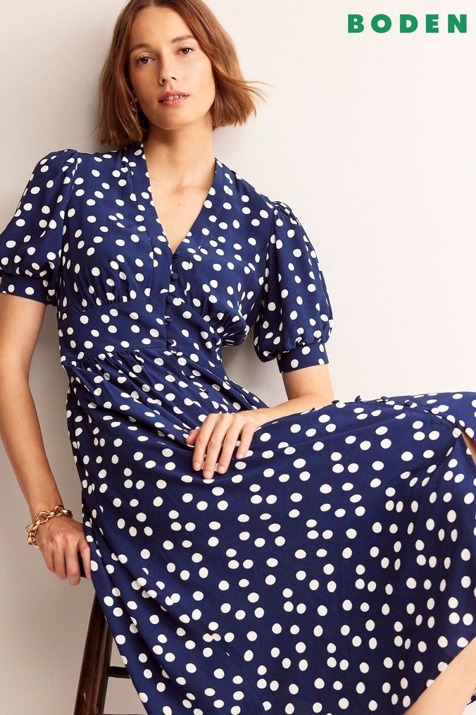 Boden blue spotty dress shop