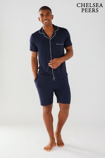 Chelsea Peers Blue Modal Button Up Short Pyjama Set (B90270) | £40