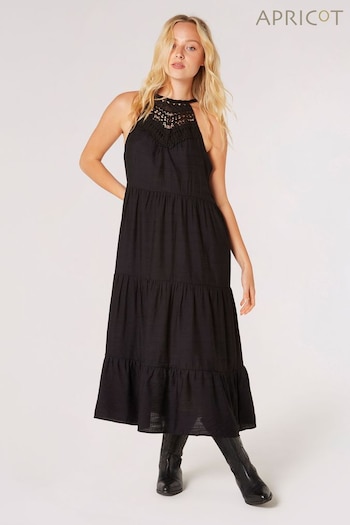 Apricot Black Lace Neck Shimmer Midi Dress (B90285) | £35