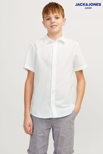 JACK & JONES JUNIOR Linen Blend Long Sleeve White Shirt (B90415) | £24