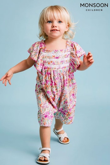 Monsoon Baby Pink Floral Frill Romper (B90461) | £20 - £22