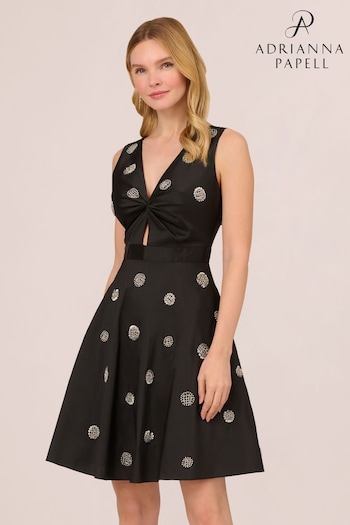 Adrianna Papell Bead Taffeta Fit Flare Black Dress (B90465) | £259