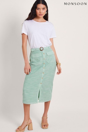 Monsoon Green Athena Stripe Skirt (B90839) | £49