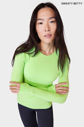 Sweaty Betty Zest Green Marl Athlete Seamless Workout Long Sleeve Top (B90895) | £55