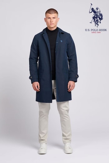 U.S. azul Polo Assn. Mens Blue Flat Front Trench Coat (B90927) | £150