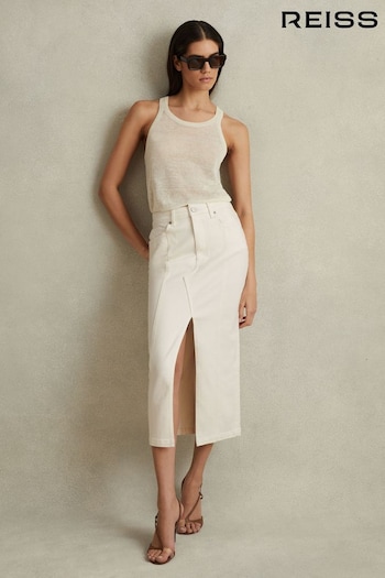 Reiss Ivory Danica High Rise Denim Midi Skirt (B90929) | £138
