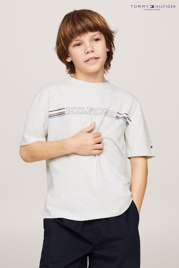Tommy Hilfiger Grey Stripe Logo T-Shirt (B90952) | £20 - £25