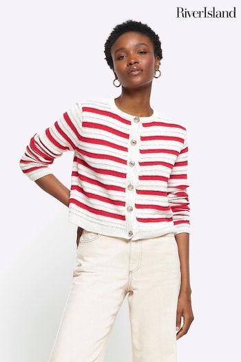 River Island Red Stripe Textured Knitted Cardigan (B91028) | £45