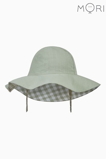 MORI Green Organic Cotton & Bamboo Reversible Sage Gingham Sun Hat (B91036) | £18
