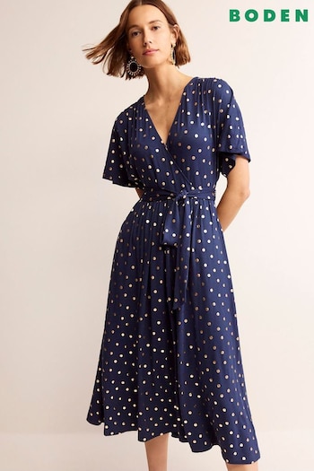Boden Blue Petite Kimono Wrap Jersey Midi Dress (B91062) | £98