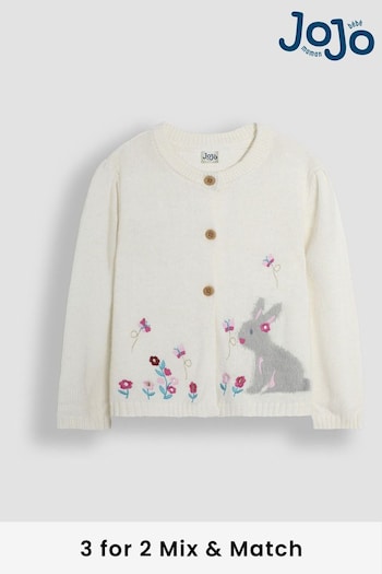 JoJo Maman Bébé Cream Bunny with Embroidered Flowers Cardigan (B91073) | £28