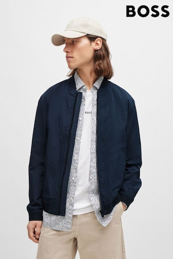 BOSS Navy Blue Water Repellent Crinkle Effect Bomber Style Jacket (B91111) | £269