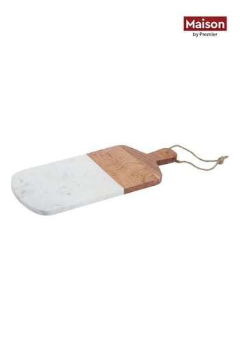 Maison by Premier White Rectangle Marble And Acacia Wood Paddle Board (B91121) | £28