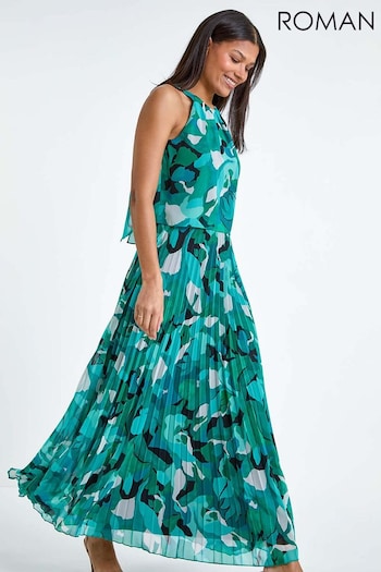Roman Green Swirl Print Pleated Halterneck Maxi Dress (B91136) | £80