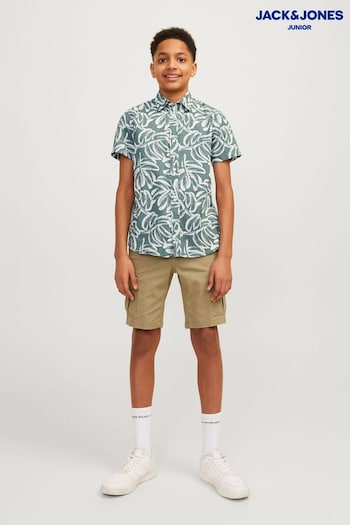 JACK & JONES JUNIOR Green Printed Summer Short Sleeve Shirt (B91211) | £22