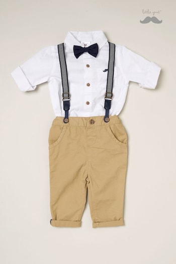 Little Gent Natural Fleece Shirt Bodysuit Bowtie Loop Brace And Trousers Outfit Set (B91290) | £28