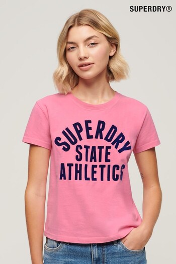 SUPERDRY Pink SUPERDRY Varsity Flocked Fitted T-Shirt (B91401) | £27
