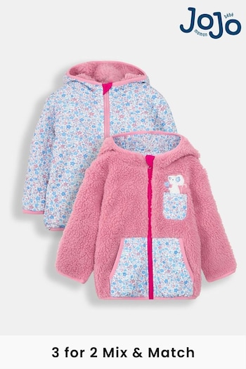 JoJo Maman Bébé Pink Mouse Appliqué Pocket Teddy Fleece (B91417) | £32