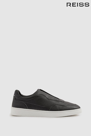 Reiss Black Cruz Grained Leather Elasticated Lace Trainers (B91445) | £168