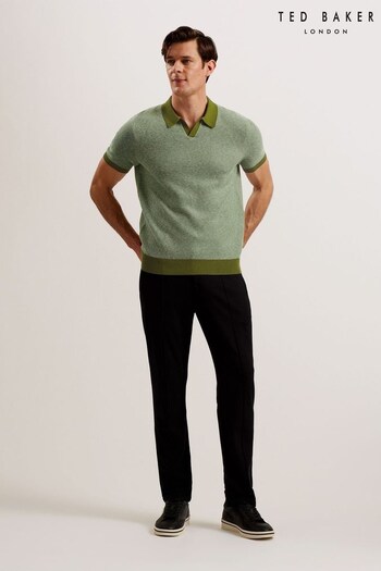 Ted Baker Green Wulder Regular Short Sleeve Open Neck Polo Shirt (B91482) | £89