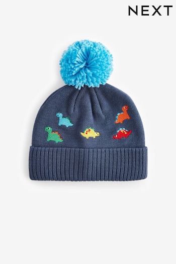 Navy Blue Dinosaur Embroidered Character Pom Hat (3mths-10yrs) (B91506) | £6 - £8