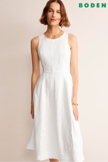 Boden White Petite Carla Linen Midi Dress (B91546) | £115