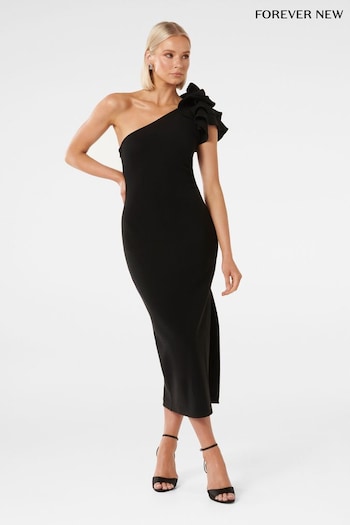 Forever New Black Celeste One Shoulder Ruffle Bodycon Dress (B91590) | £110