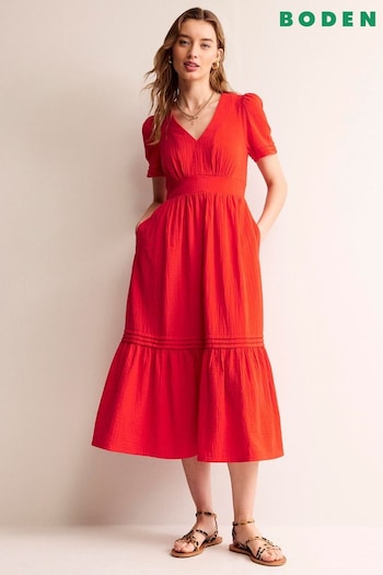 Boden Red Eve Double Cloth Midi Track Dress (B91642) | £90