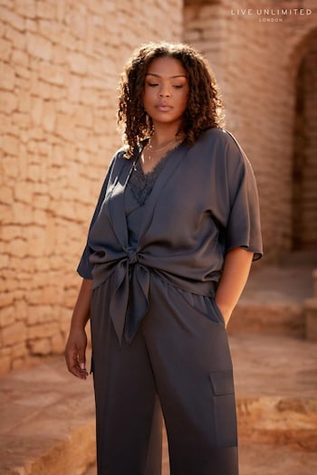 Live Unlimited Curve Grey Satin Tie Front Cover-Up (B91649) | £59