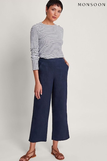 Monsoon Blue Parker Short Length Linen Trousers (B91653) | £59