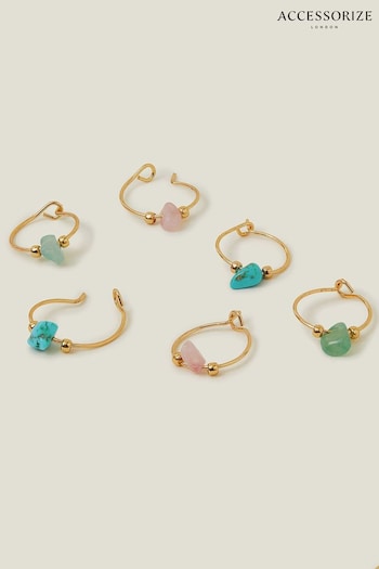 Accessorize Gold Plated 14CT Stone Hoop Earrings 3 Pack (B91660) | £18