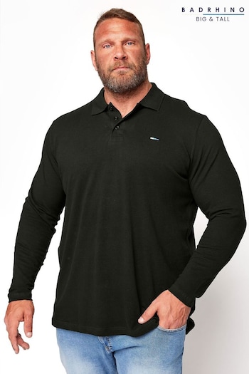 BadRhino Big & Tall Black Essential Long Sleeve Polo Shirt (B91689) | £22