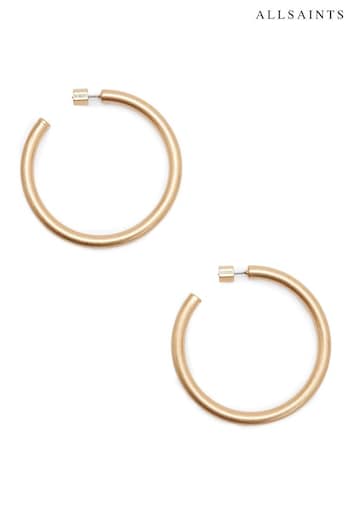 AllSaints Gold Stone Thick Tube Hoop Earrings (B91803) | £45