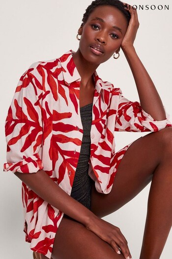 Monsoon Red Priya Palm Print Shirt (B91861) | £49