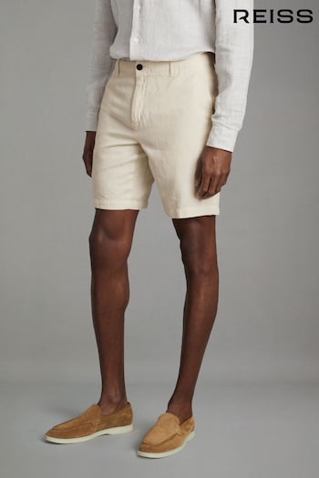 Reiss Off White Ezra Cotton Blend Internal Drawstring Shorts Maui (B91944) | £98