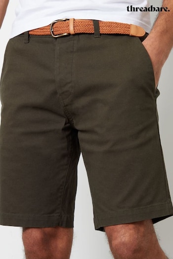 Threadbare Green Cotton Stretch Turn-Up Chino Shorts with Woven Belt (B92073) | £24