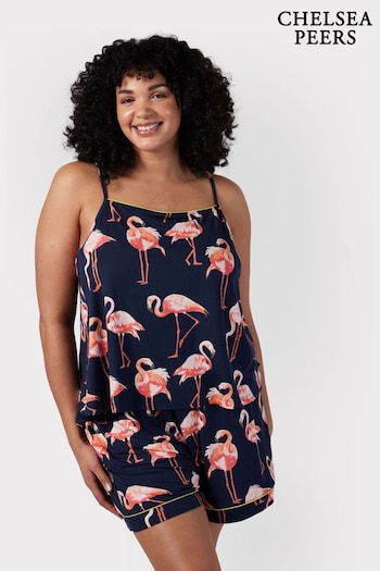 Chelsea Peers Blue Flamingo Print Cami Short Pyjama Set (B92158) | £28