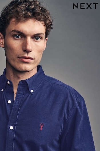 Navy Blue Long Sleeve Cord 100% Cotton Oxford Shirt (B92432) | £32