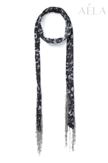 Aela Print and Chain Skinny Scarf Black Necklace (B92437) | £22.50