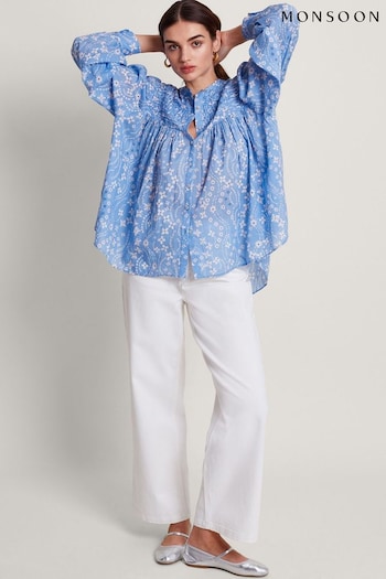 Monsoon Blue Dahlia Print Shirt (B92579) | £49